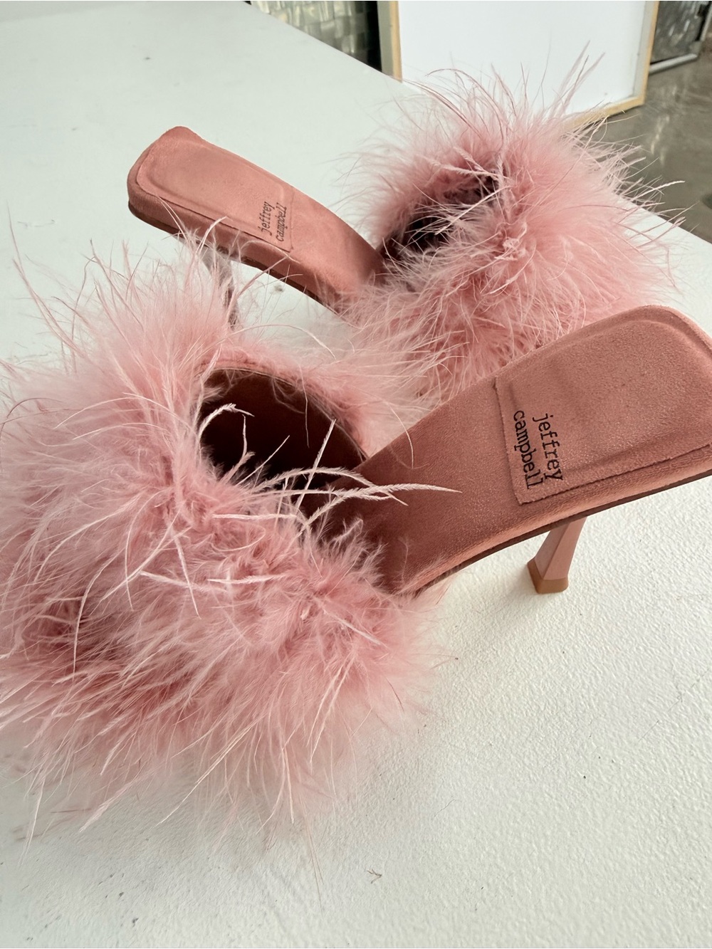 Jeffrey Campbell Blush Pink Feather Mules
